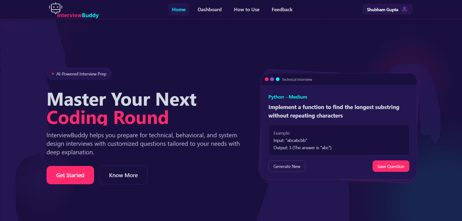 Screenshot of Interview Buddy - Interactive Interview Prep project