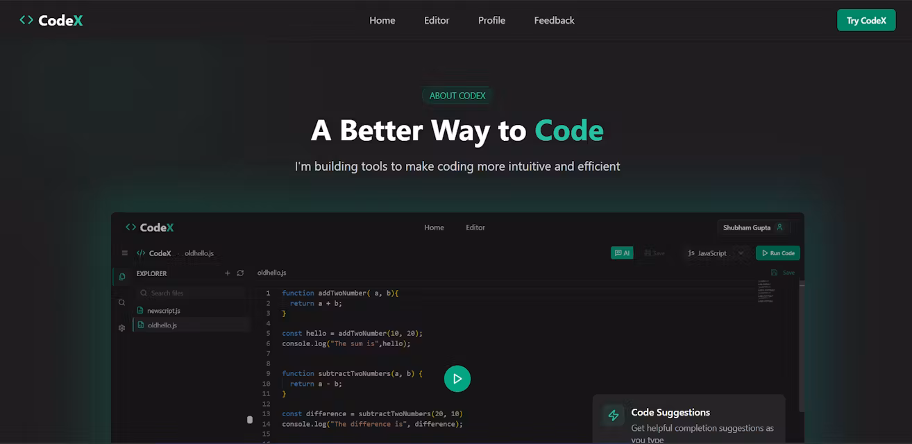 Screenshot of CodeX - Cloud IDE project