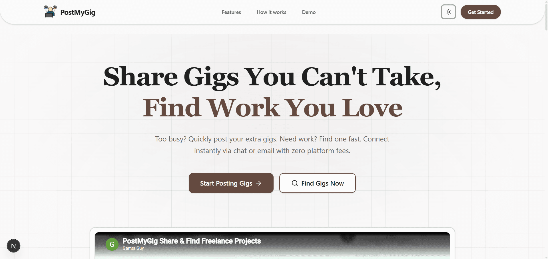 Screenshot of PostMyGig - Freelance Gig Sharing Platform project